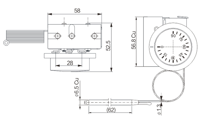 22A 250V 低价格优质灯泡和锅炉毛细管加热管恒温器