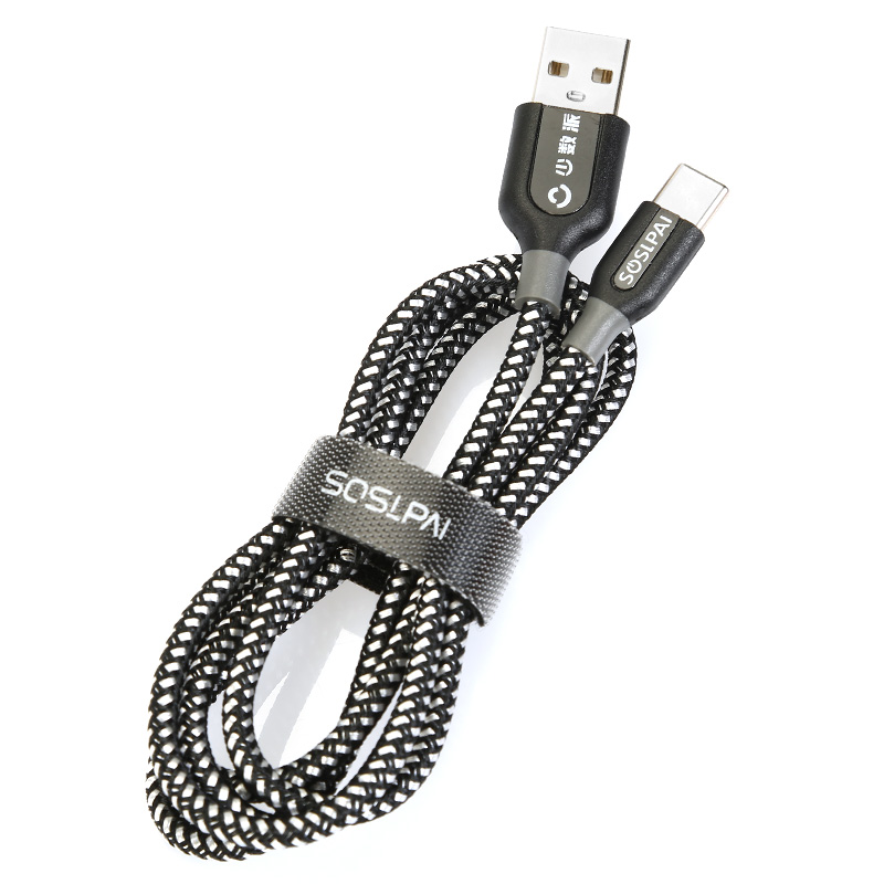 SOSLPAI promotional type c usb2.0 cable nylon braided 3.28ft type c charger data cable