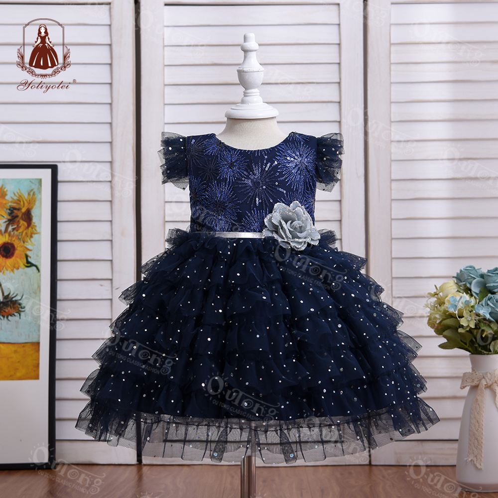 Роскошное Тюлевое платье для девочек с пайетками Baju, дизайнерское детское платье для выпускного вечера, детские платья с однотонным цветком