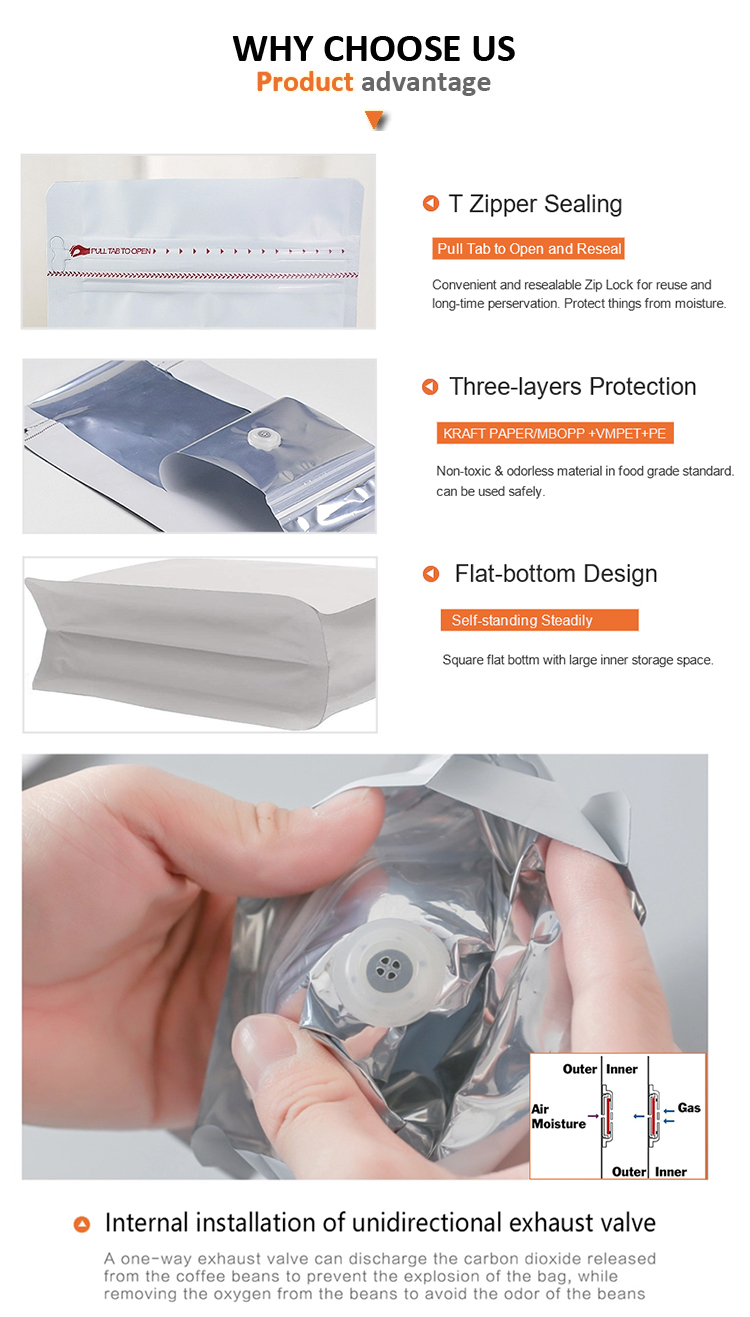 Disposable Premium 4oz Square Bottom Zipper Valve Pouch Packaging 340 Grams 1 Pound Tin Tie Aluminum Foil Coffee Bags With Valve