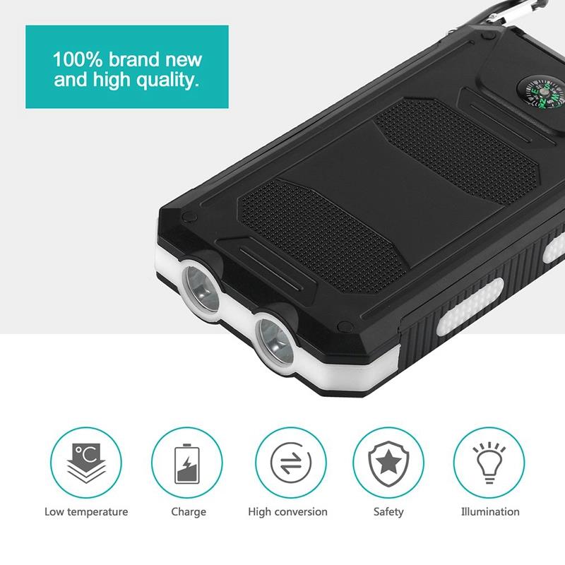IP67 IPX6 Waterproof Solar Power Bank 20000mah Solar charger waterproof 10000mah 8000mah power bank portable for cell