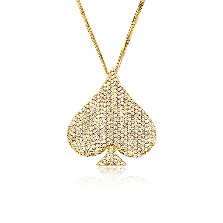 Hip Pop Jewelry Custom 925 Silver /10K /14K /18K White Gold Fully Iced out Moissanite Diamond Ace Spade Pendant Necklace for Men