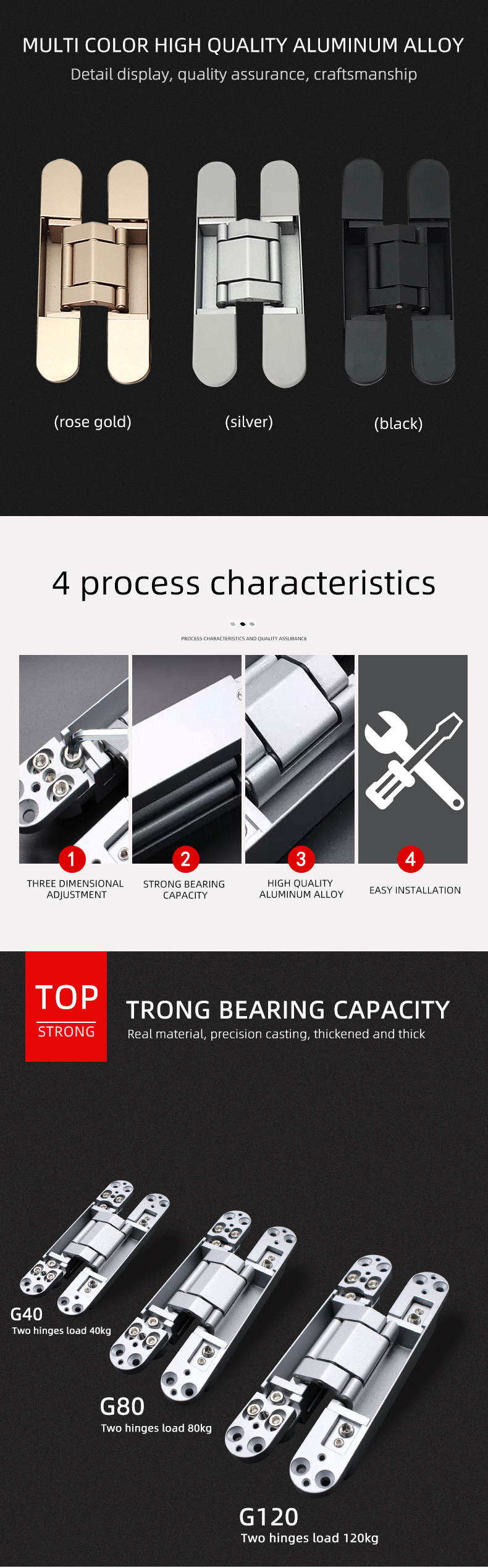 High quality 3D adjustable concealed hinge /Invisible door hinge