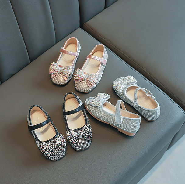 Детские Туфли Мэри Джейн на плоской подошве со стразами и милым бантом для девочек