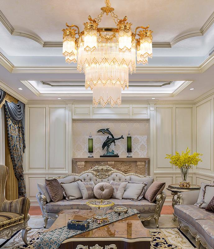 copper light pendant chandelier lamps gold color K9 crystal pure copper lamp for villa decoration