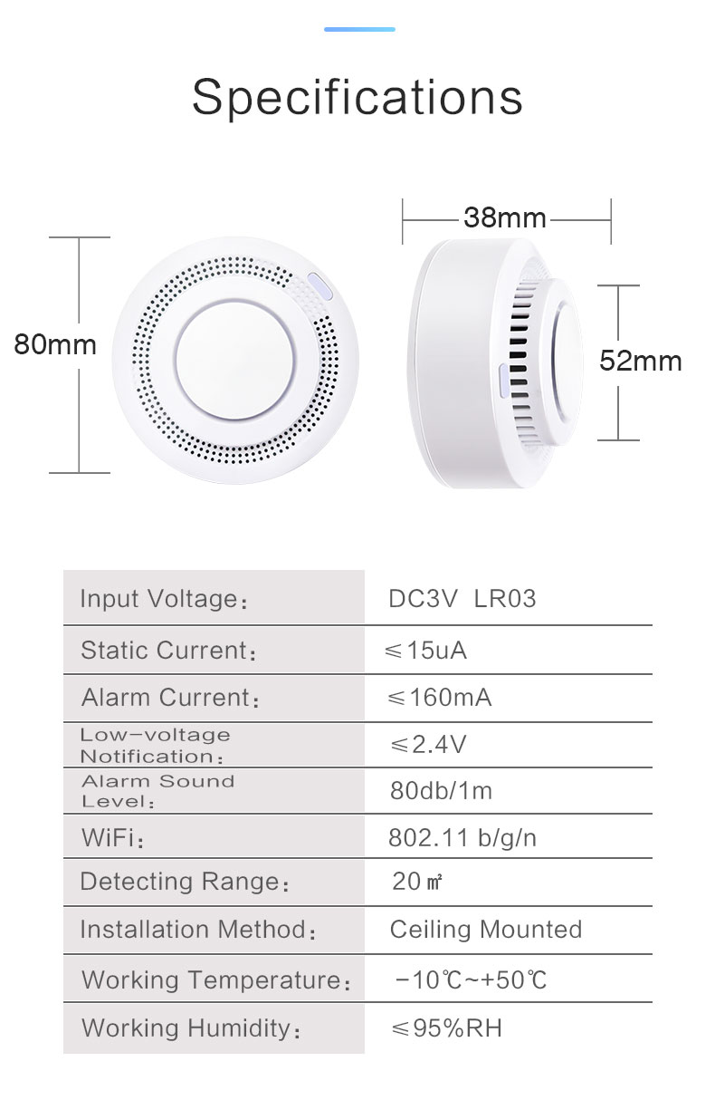 Smart Home Tuya App Standalone Wifi Smoke Detector Alarm Controller