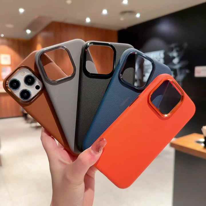 Leather Wireless Charging Phone Case for iPhone 15 Pro Max Simple Sports  Design with Magnetic Back Cover