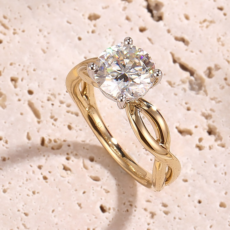 18K Yellow Gold New Trendy Solitaire Lab Grown Diamond Wedding High Quality Simple Rings for Women Custom Jewelry Twisted Ring