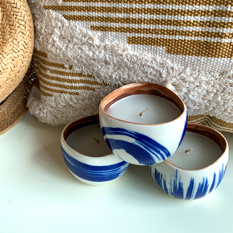 Современный керамический подсвечник ручной росписи с синим дизайном, домашний декор, подсвечник