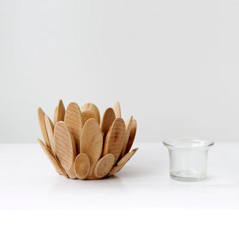 Europe type woodiness idyllic wind woodiness lotus petal form candle cup candle holder table lives in adornment of Nordic style