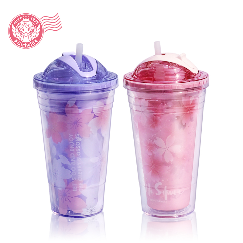 Герметичная многоразовая пластиковая кружка Girlwill с двойными стенками, 16 унций, с логотипом под заказ, с крышками и соломинкой, поддержка OEM/ODM