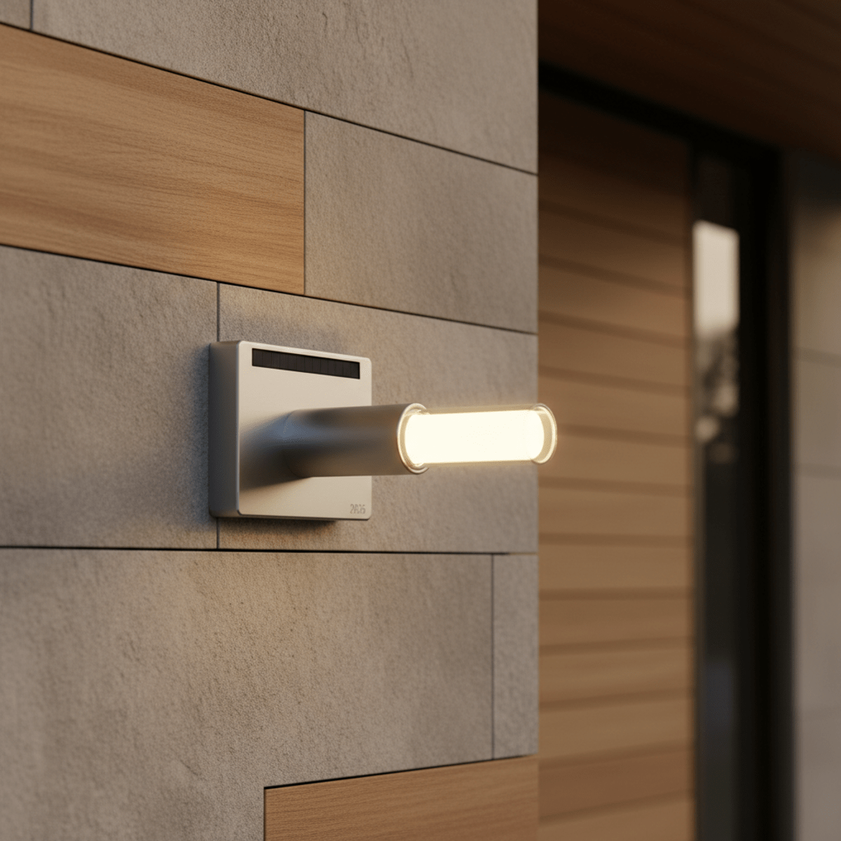 Sleek solar-powered light integrated into a modern outdoor wall fixture.