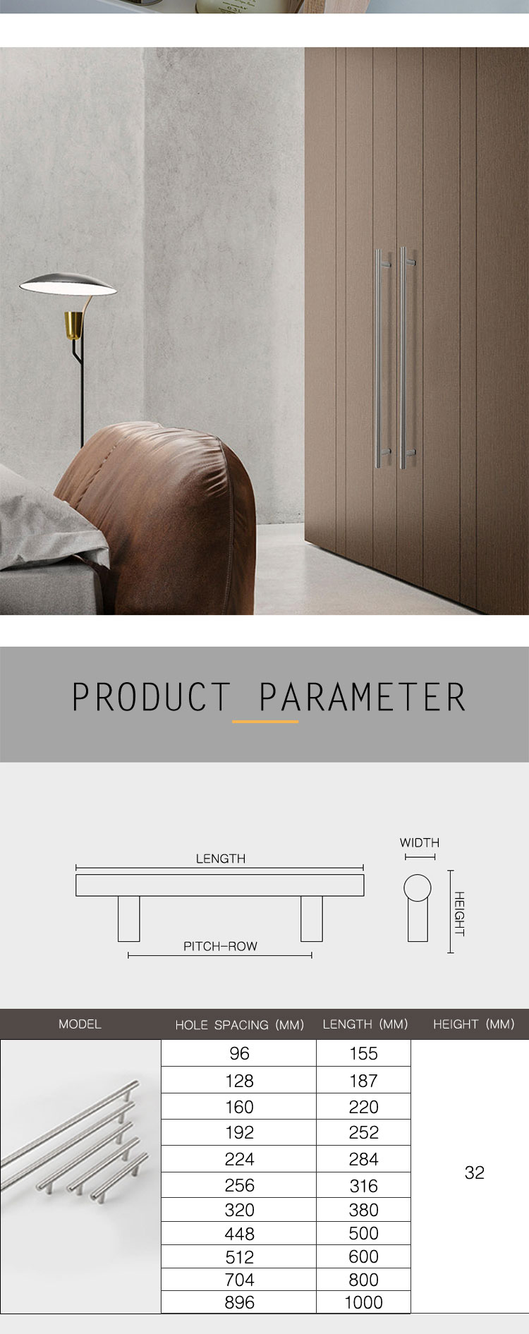 50%discount Simple Modern New Design Cabinet Handles 128 Mm Drawer Wardrobe Handle T Bar Pull //