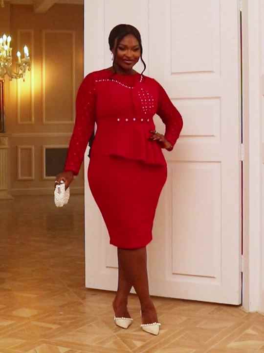 long sleeve peplum dress Long Peplum Formal Dress with Three-Quarter Sleeves Navy / 16
