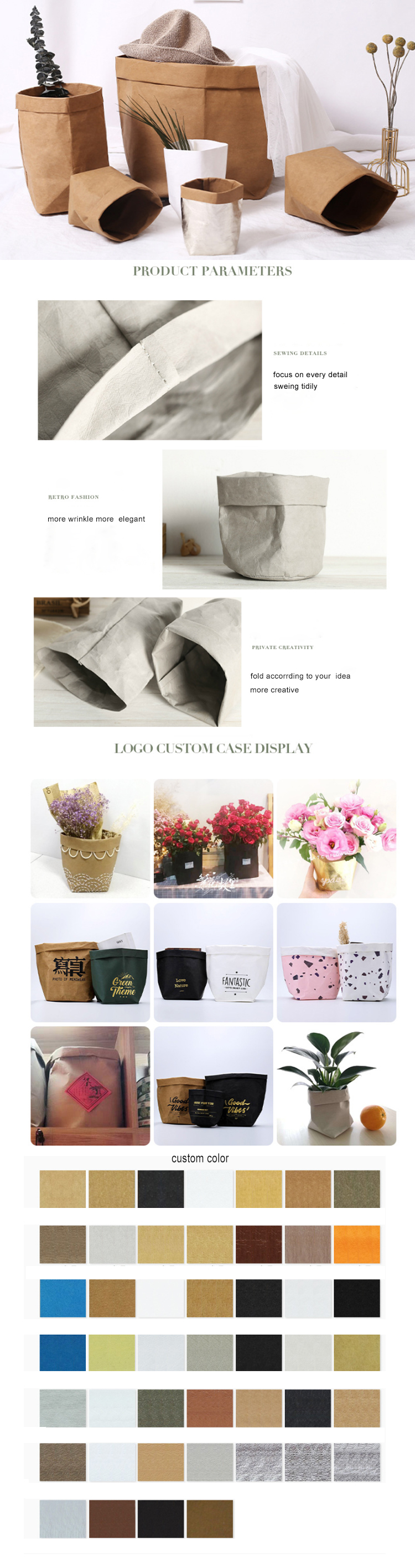 wholesale Eco friendly quality  tyvek  packaging cute design  storage bags washable paper cloth bag