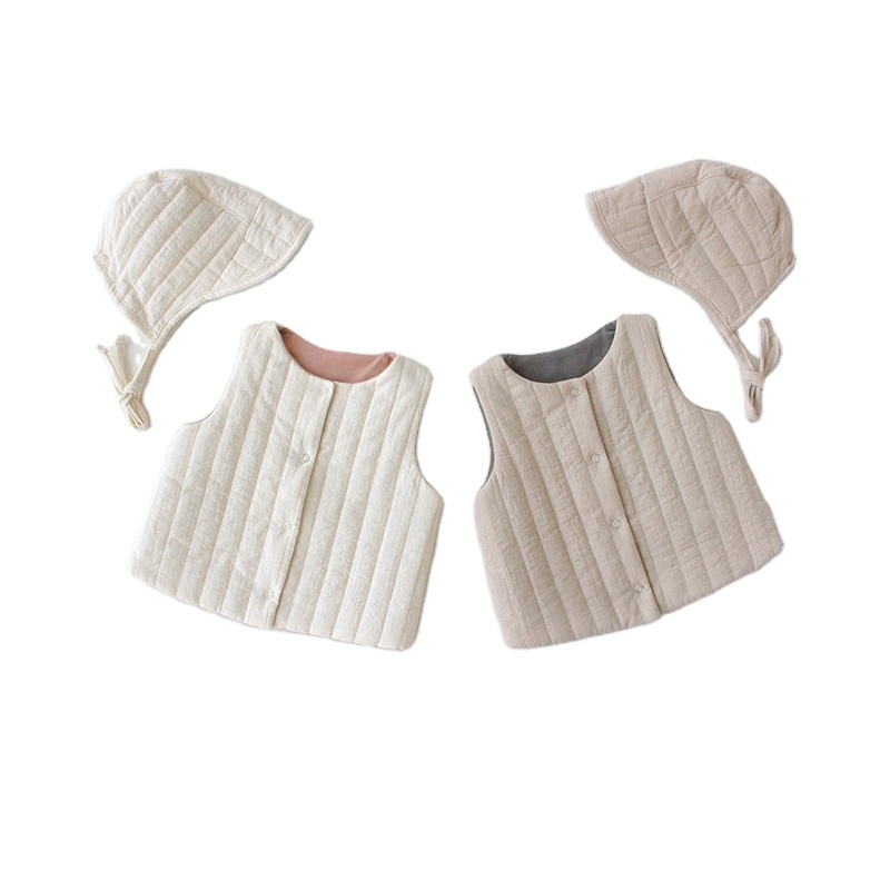 ChengXi детский комплект одежды, теплый жилет, шапка с ремнем и хлопковый маленький жилет, женский, детский, двусторонний жилет