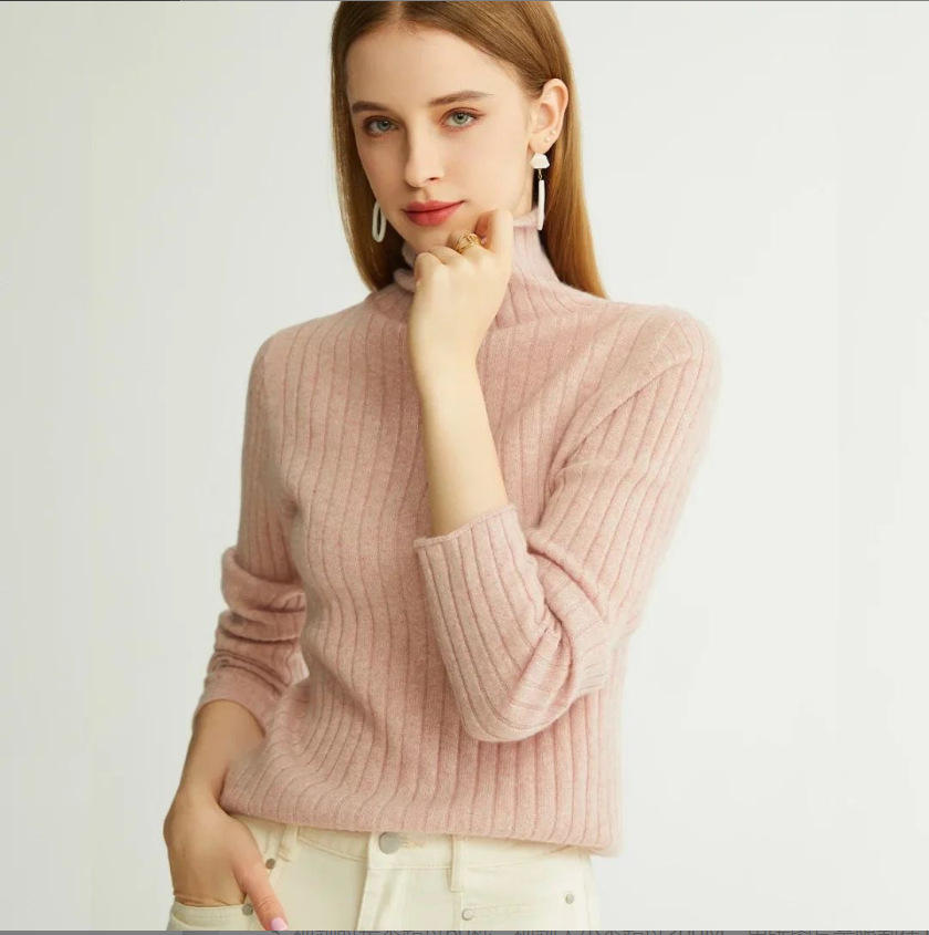 Women's Korean 100% Pure Cashmere Sweater Long-Sleeved Slim Fit