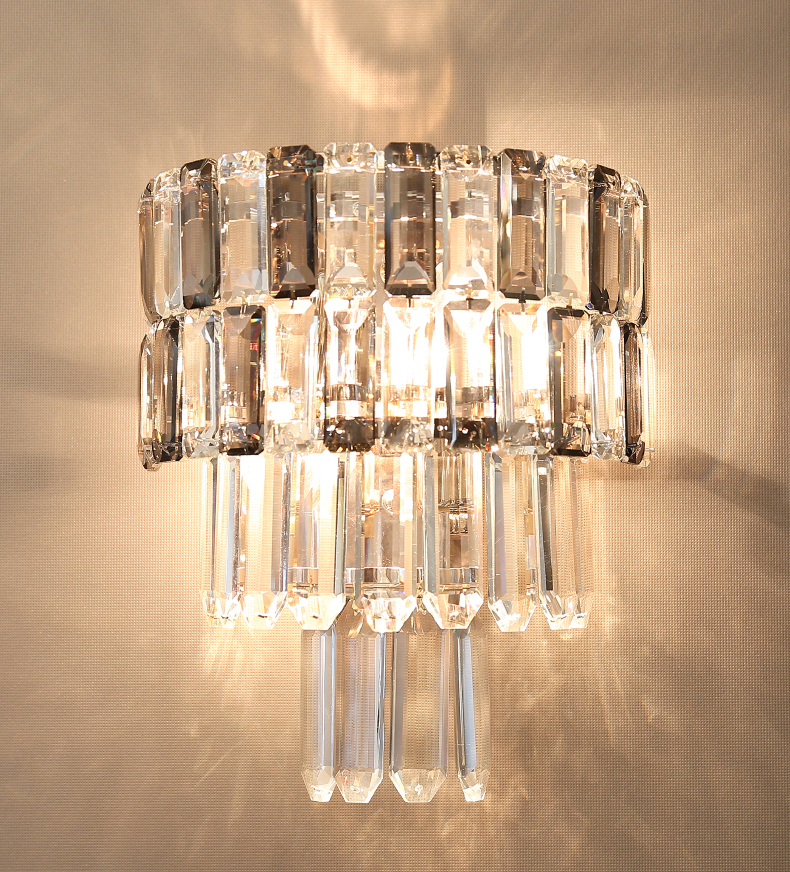 modern clear crystal cube wall lamp made in China Hot sale  energy saving 1*9W  led wall lamp stainless steel chrome
