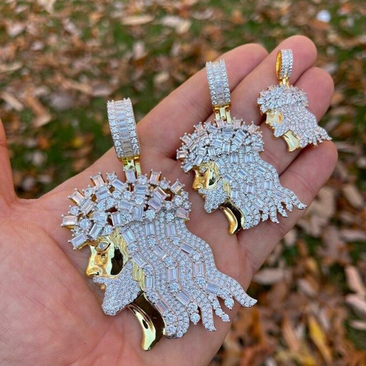 TOP Selling 10k Solid Gold / Silver Iced Hip Hop Jesus Pendant Iced Baguette Moissanite Diamond Pendant for Necklace