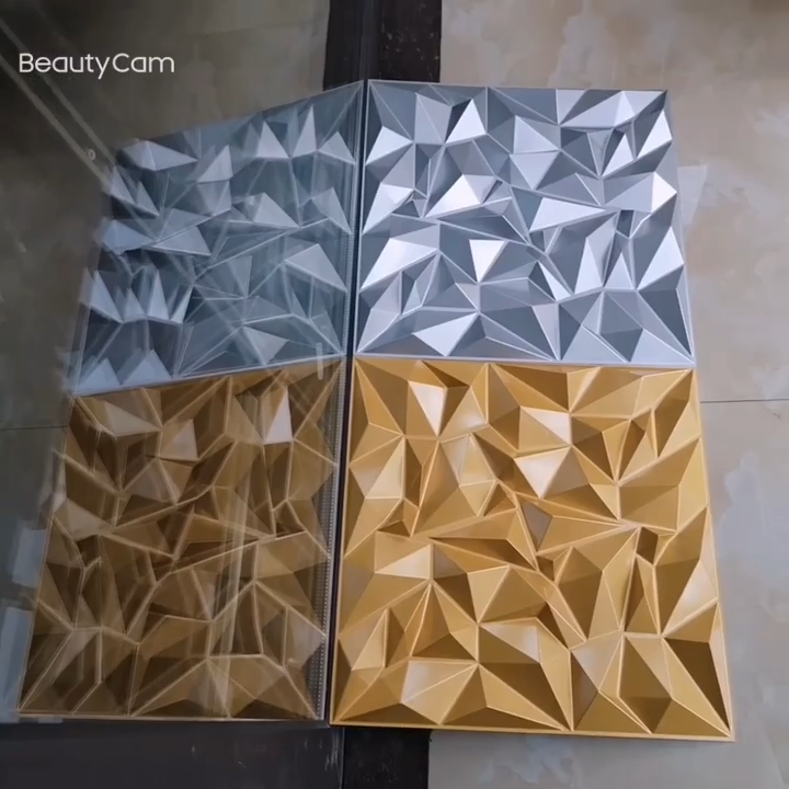 Waterproof Interior PVC Decorative 3D Wall Panels 1mm Shining Gold Diamond Design