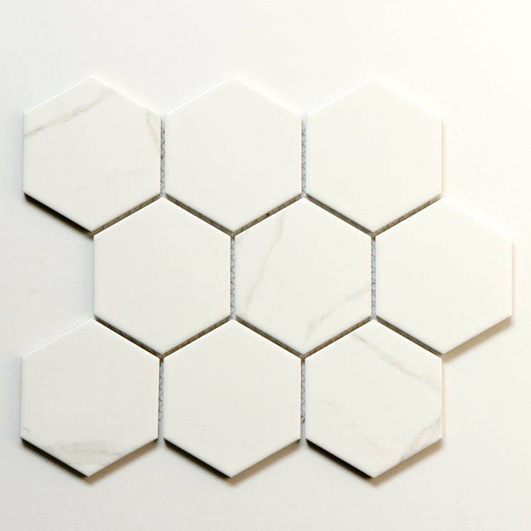 Pearl White Hexagon Ceramic Mosaic Art Tile Ceramic For Bathroom Ceramic Tile Mosaic