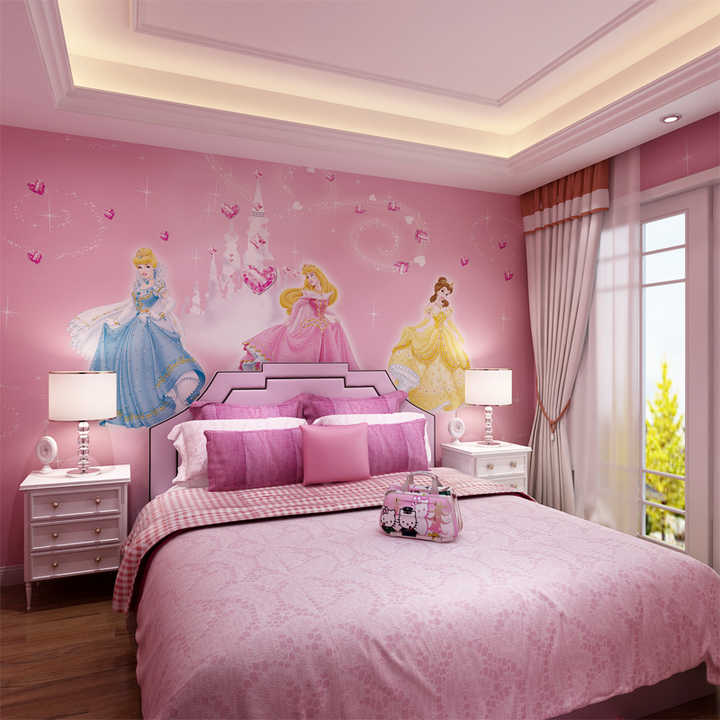 pink cartoon princess custom wallpaper mural for kids room decor