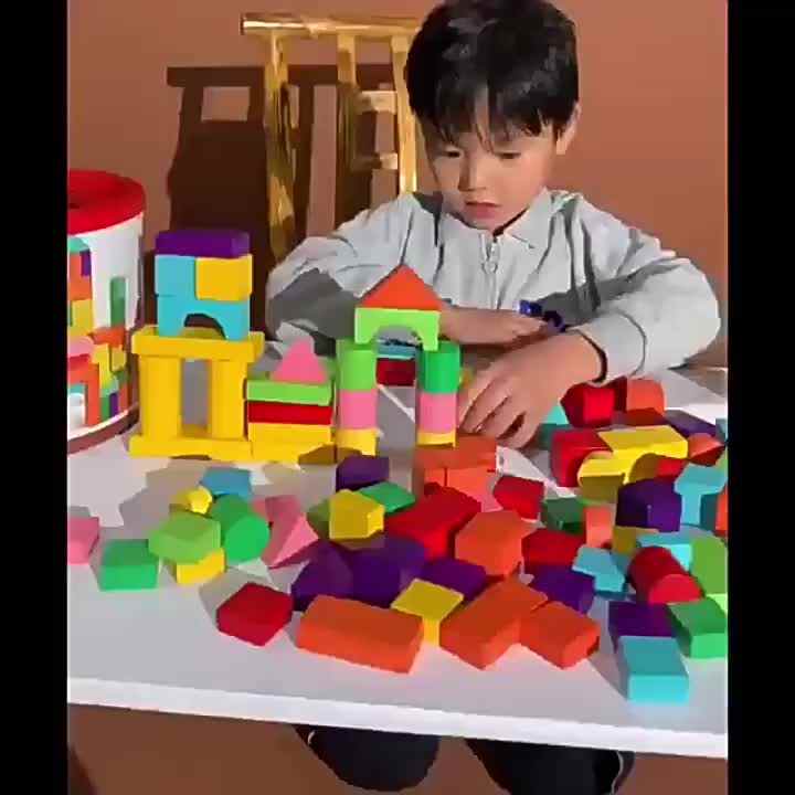 100 Colored Building Blocks Children's Wooden Toys Baby Early Education ...
