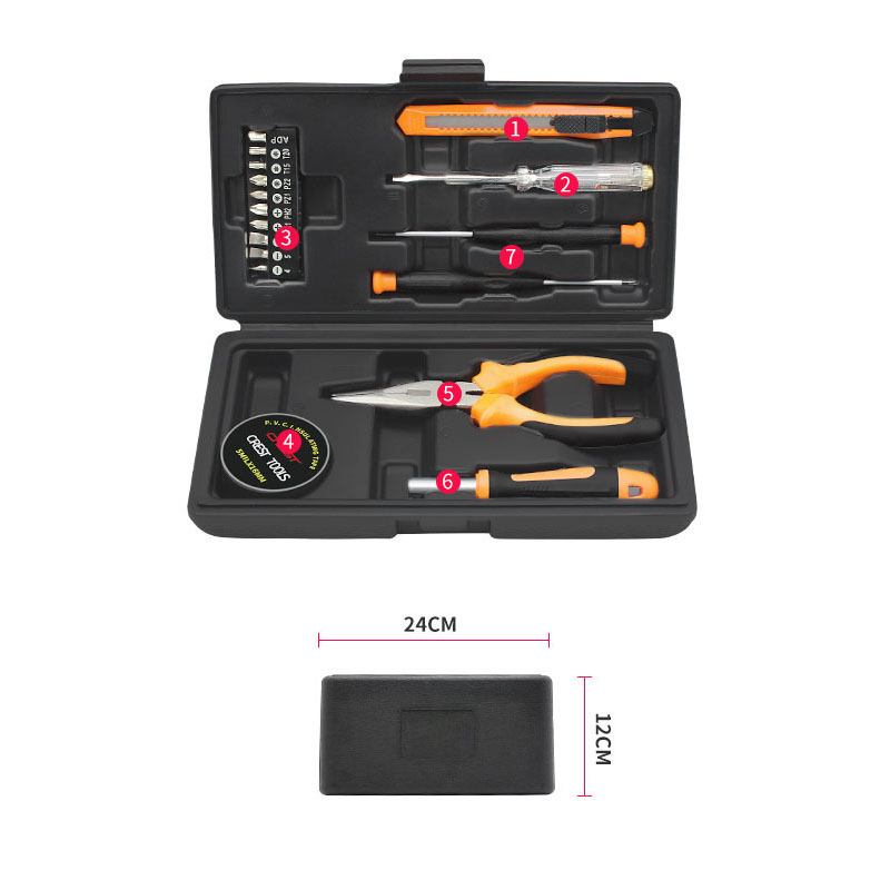 18 in 1  Household hand tools set kit Precision Screwdriver Measuring tape Utility knife Hammer Plier Electroprobe Wrench