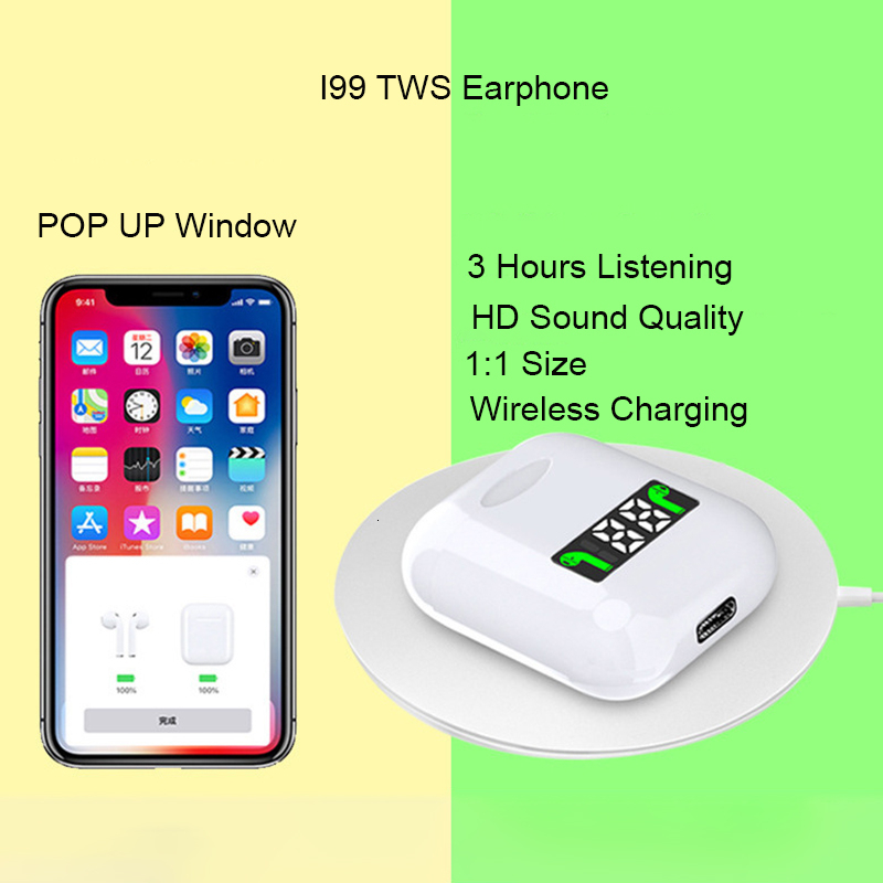 i99 Tws Mini Pop-up Wireless Bass Stereo Bluetooth Earphones Tap Control Earbuds with Charging Box for xiaomi PK i30 i80 i200