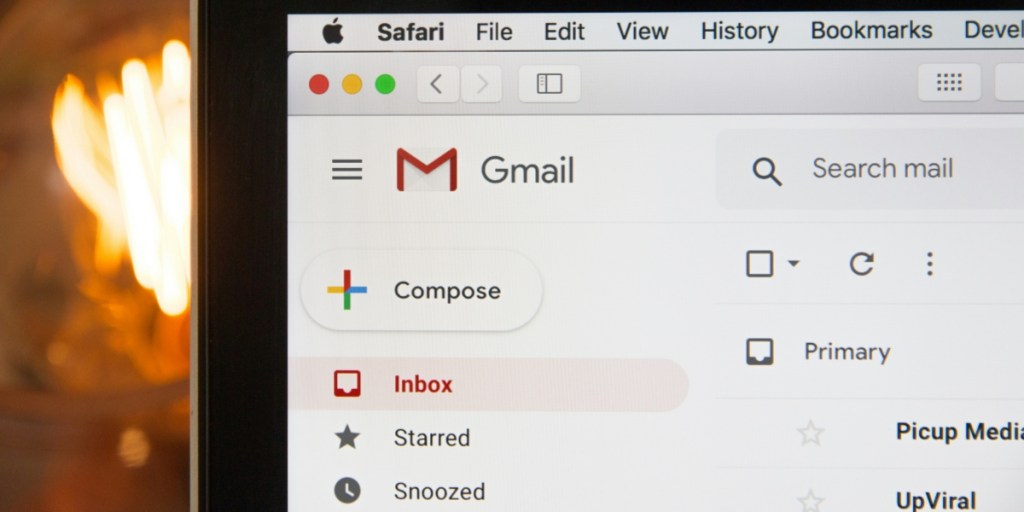 A laptop screen showing a Gmail mailbox