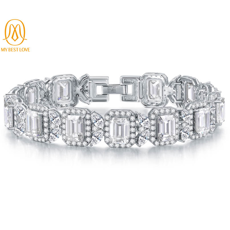 AAA Gems Emerald Cut Diamond Hip Pop Jewelry White Gold Moissanite Tennis Bracelet