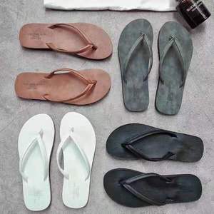 Custom logo leather flip flop straps men biodegradable manufacturing foldable flip flops for wedding guests