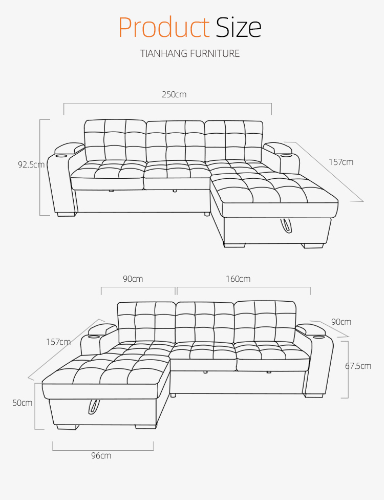 China factory wholesale price living room corner Sofa Bed chaise modular sofa