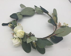 Sunfei Fashion Baby Kids Handmade Rose Flower Headband Hairband Wreath Headdress Band Accessories Beige
