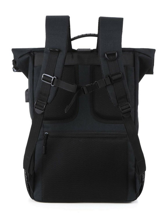 تصميم جيد حقيبة ظهر rpet لفة أعلى دائم التصميم نشمر على ظهره مع منفذ شاحن USB