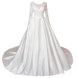 Wedding Dress Trailing 2019 New Female Bride Ceremony Out Yarn Shoulder Long Sleeve Satin Retro Wedding Gown