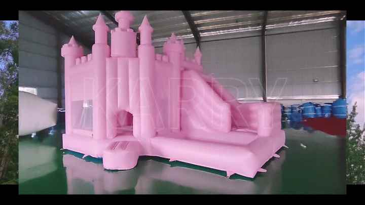 Pink Inflatable Castle Outdoor Playground Pink 3-in-1 Inflatable Bounce Castle with Slide and ...