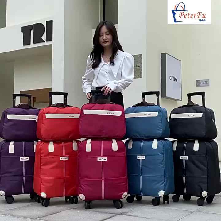 Tas bagasi perjalanan troli lipat 20 inci kapasitas besar tas kotak troli  nilon kain Oxford berpenutup ritsleting tahan air