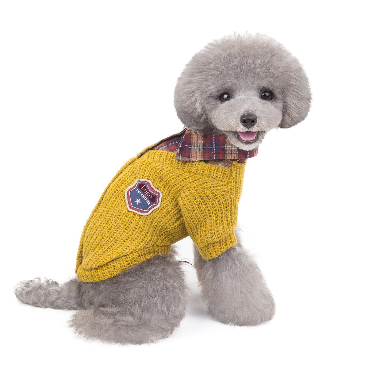 British Campus Style Pet Coat Fashionable Autumn Winter Dog Apparel Pet Accessories Lapel Plaid Dog Sweater