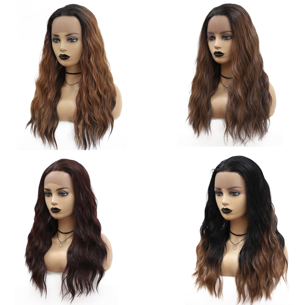 Естественная волна эффектом деграде (переход от темного к 6 видов цветов термостойкие синтетические кружева передние парики для чернокожих женщин
