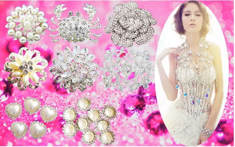 Cristallo Strass Ciano Verde Spilla Con Ciondolo Fiore Rosa Stile - Foto 13