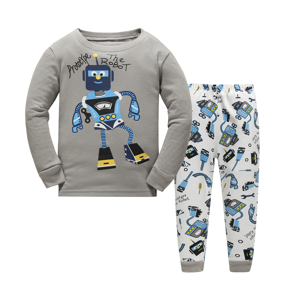 Лидер продаж 2020, дешевый детский костюм из 100% хлопка с длинным рукавом, Весенняя и зимняя Пижама для мальчиков с мультипликационным роботом