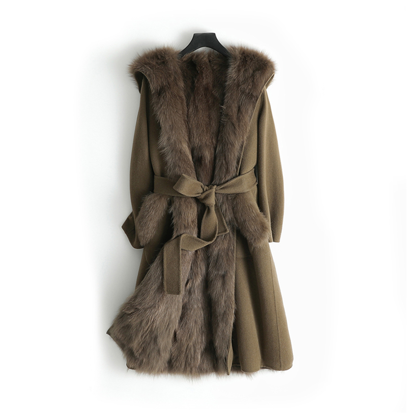 Women real wool coat lady fox fur lining fox fur collar jacket female Fall/Winter fur long outwear ZY178