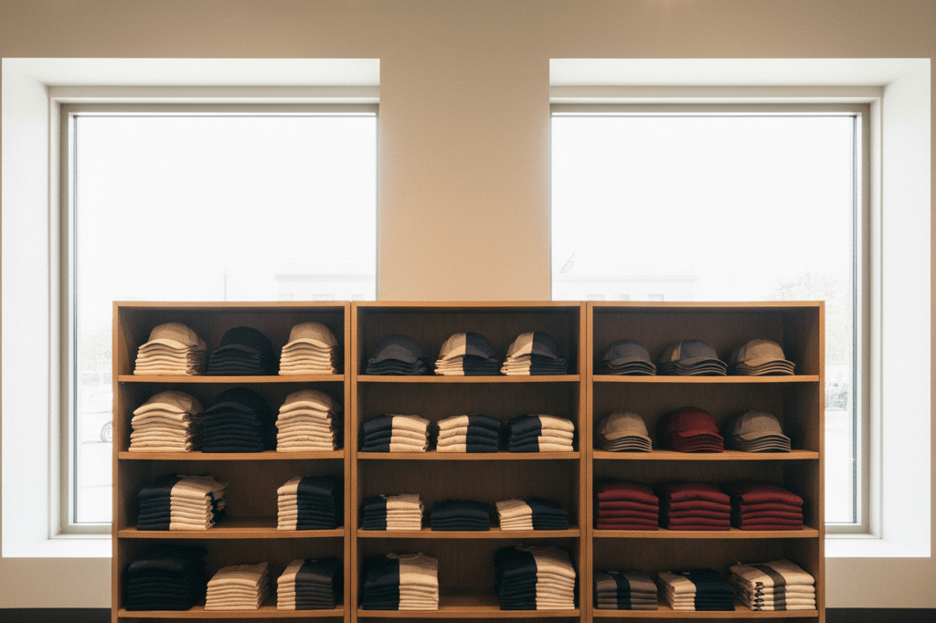 Respectful display of sports memorabilia in retail setting Shelf showcasing generic sports memorabilia under warm ambient light, evoking nostalgia and cultural respect