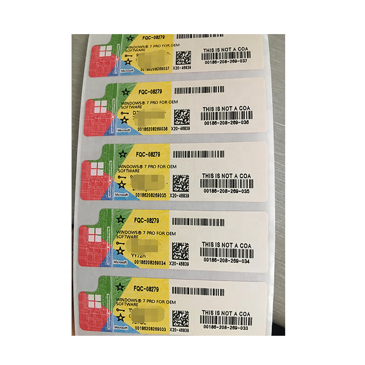 Janelas de Software de computador 7 Sistema Operacional COA Etiqueta Atacado janelas de Alta Qualidade Profissional 7 pro coa adesivo