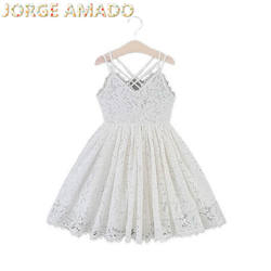 Girls Dress 2020 Summer new Kids Princess Dress for Girl White Lace V-neck Halter Dress Children Clothes E15181