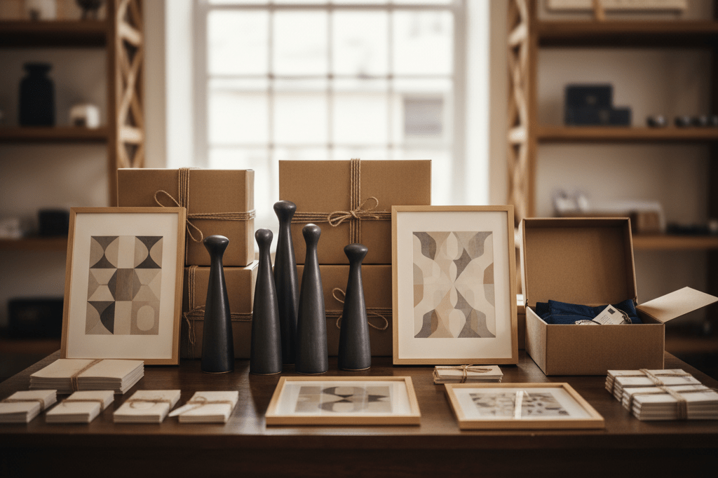 Stylish arrangement of limited-edition items on a table bathed in soft natural light, evoking urgency and luxury without recognizable branding