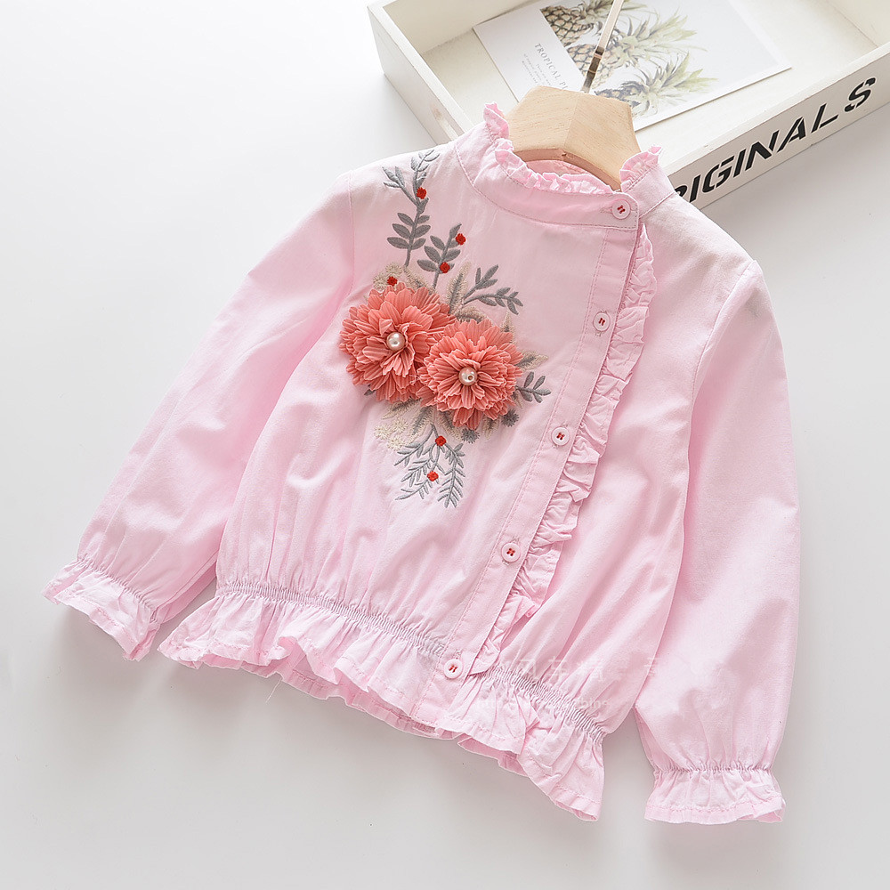 Для девочек модное платье без рукавов рубашка 2020 новая весенняя одежда в Корейском стиле, с цветочной вышивкой и кружевным воротником однобортное пальто на талии в полоску нарядная блузка для девочек