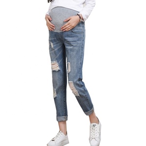 DiZNEW Custom Ladies Fashion Skinny Western Maternity Jeans Ripped