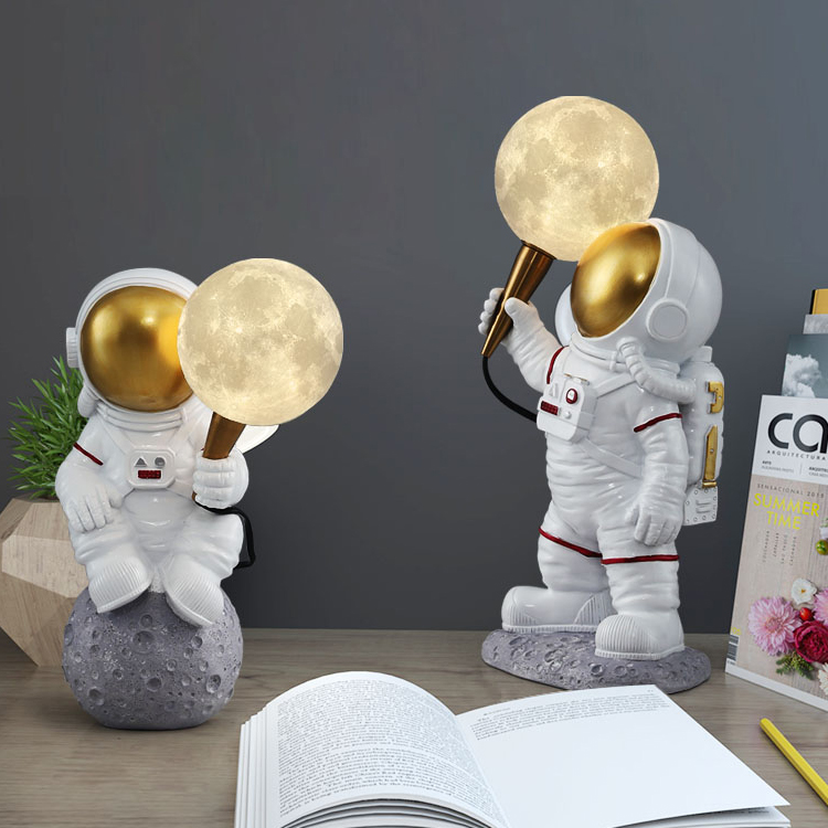 LED Nordic Designer Light Bedside Home Decor Kids Astronaut Space Lamp Cartoon Children's Resin Table Lamps